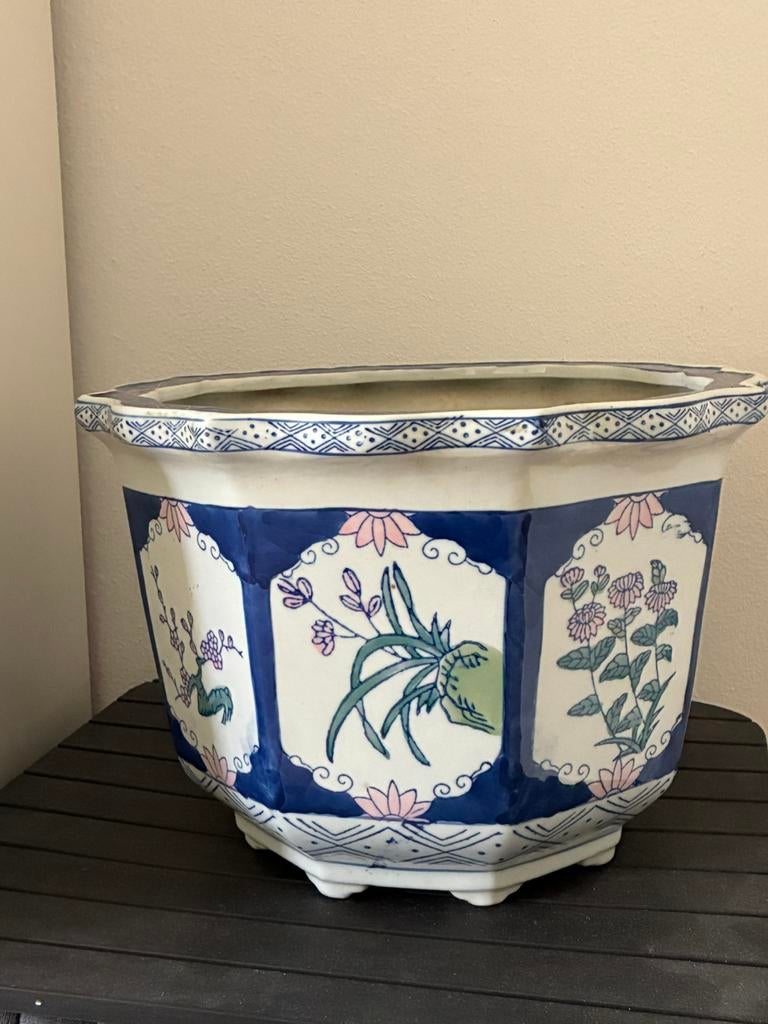 Oude Grote 8 kantige Chinese bloempot, Tuin en Terras, Bloempotten, Ophalen, Rond, Zo goed als nieuw, Aardewerk