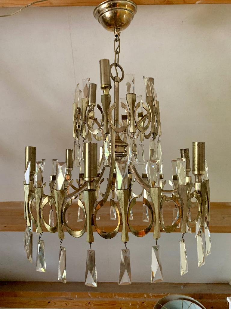 Gaetano Sciolari Ovali kroonluchter, Ophalen, Gebruikt, Glas, Vintage