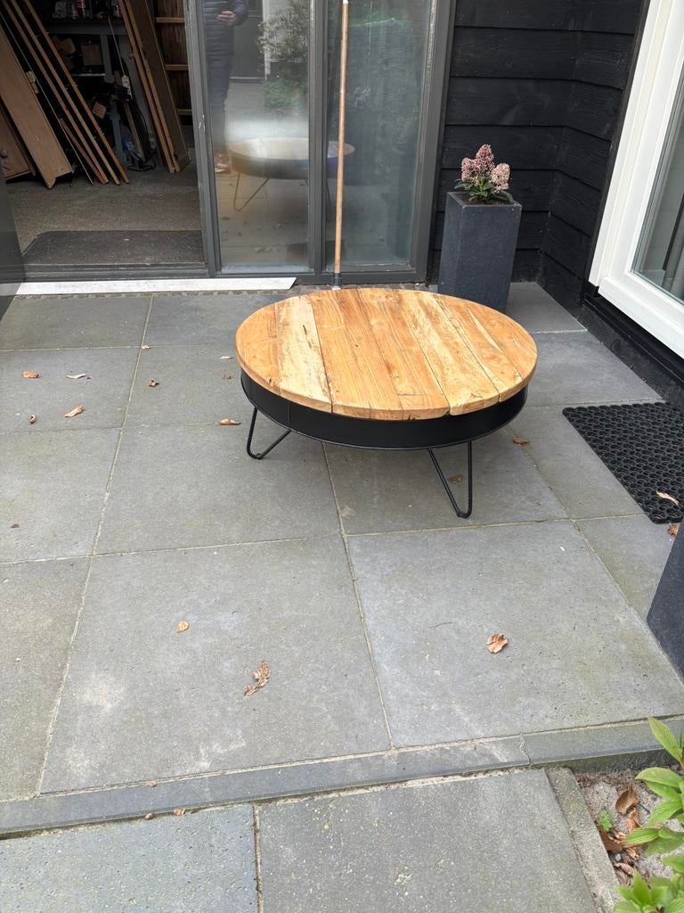 Stoere industriële teak hout | metalen salontafel 80 cm door, Huis en Inrichting, Tafels | Salontafels, Ophalen, 50 tot 100 cm
