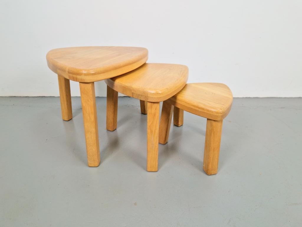 nesting tables bijzettafels eiken hout Pierre Chapo ´70, Minder dan 55 cm, N, Ophalen of Verzenden, N