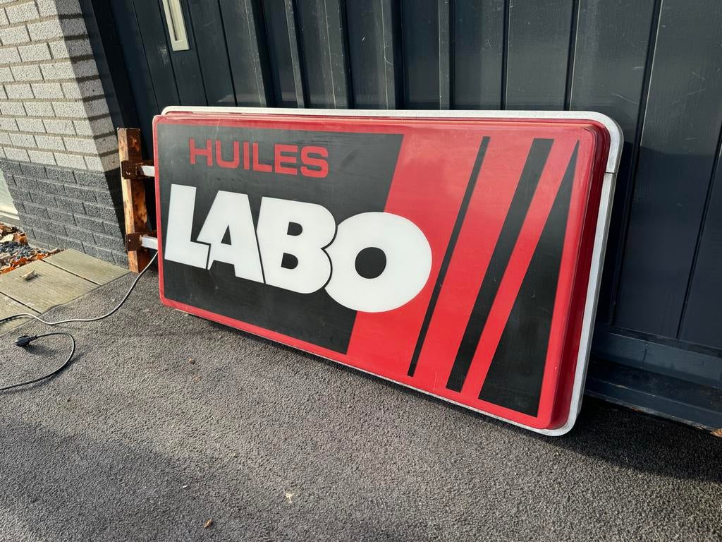 Vintage Huiles Labo Lichtbak - Reclamebord, Ophalen, Gebruikt, ., Lichtbak of (neon) lamp