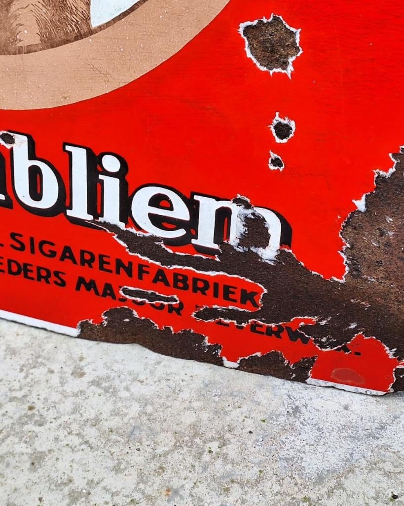 Antiek emaille bord, Johan van Oldenbarnevelt sigaren., Verzamelen, Reclamebord, Gebruikt, ., Ophalen of Verzenden