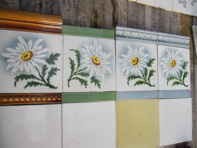 25 stuks Art nouveau wandtegels met Margriet, grijsblauw, Ophalen