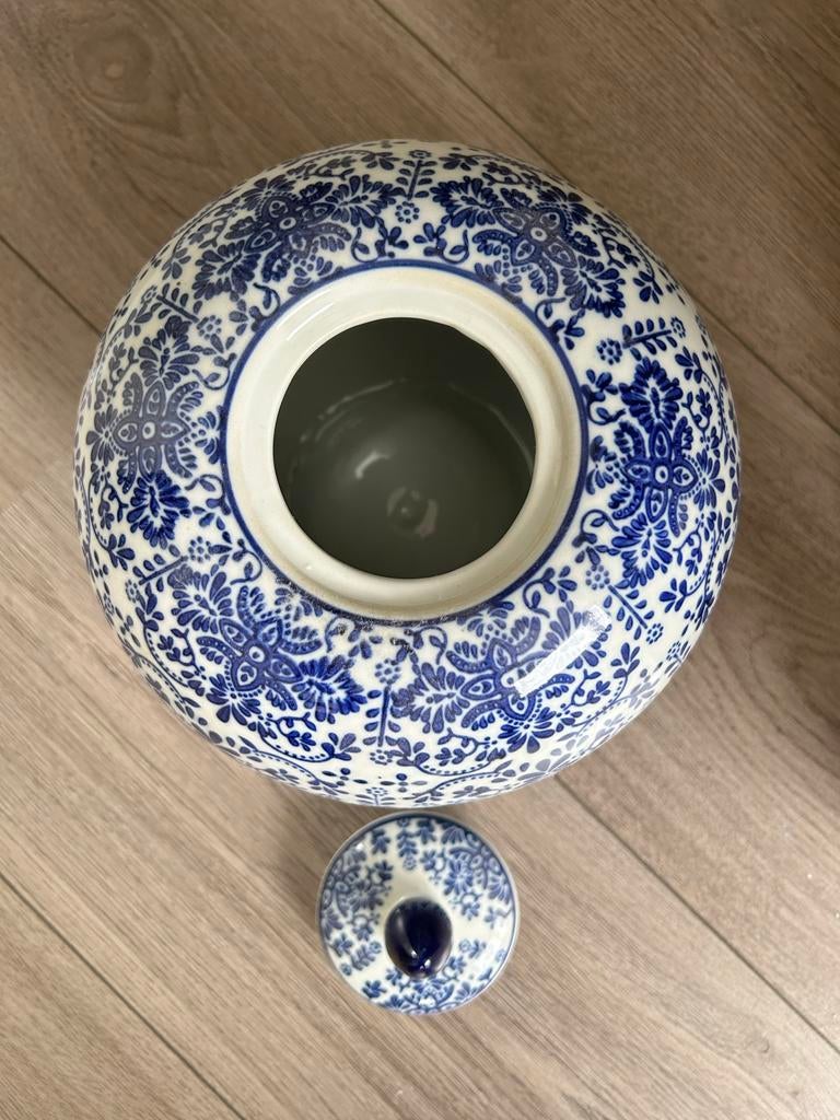 Decoratieve pot met deksel, blauw-wit patroon, Ophalen of Verzenden