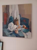 Schilderij stilleven met knoflook en flessen, Ophalen of Verzenden