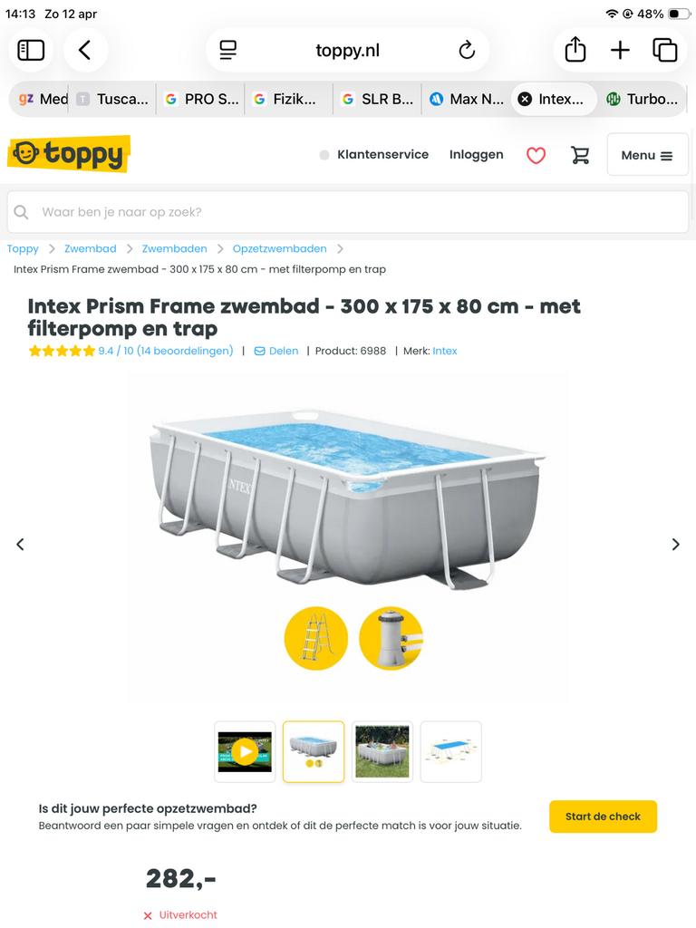 Intex Prism Frame zwembad 300x175x80 cm, Ophalen, Gebruikt, 80 tot 120 cm, Minder dan 200 cm