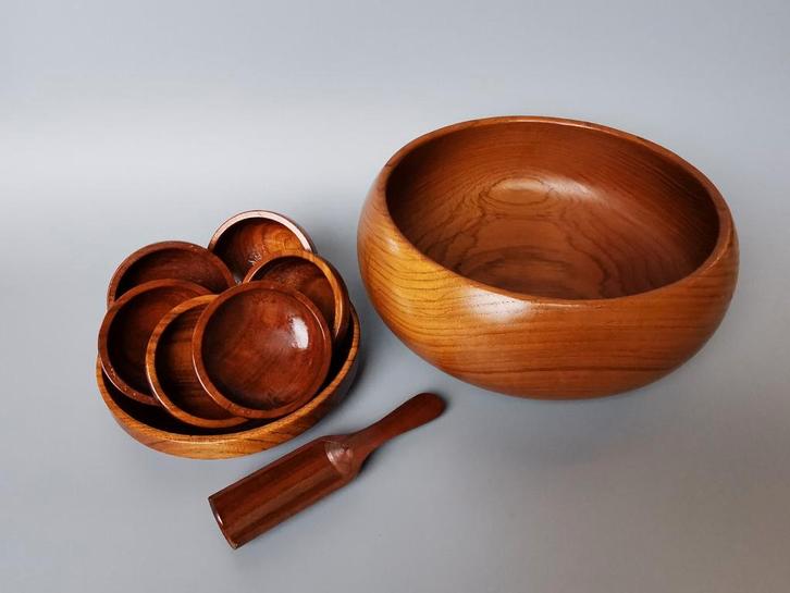 Retro vintage houten pinda set snack schaal Mid Century, Verzamelen, Retro, Verzenden