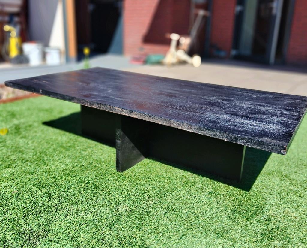 Salontafel zwart 140x70x38 - Mangohout, Ophalen, 100 tot 150 cm, Zo goed als nieuw, 25 tot 50 cm