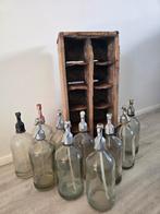 Brocante spuitflessen in originele houten krat, Antiek en Kunst, Ophalen