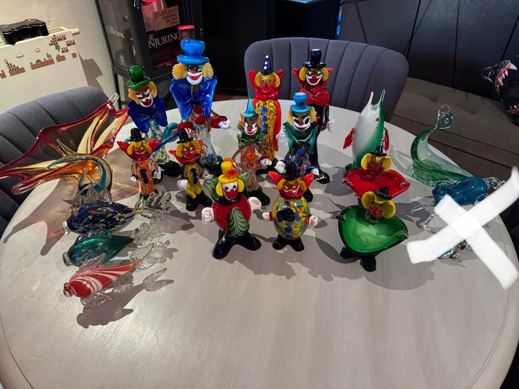 Murano glazen clowns, vissen, asbakken en lampenstandaards, Ophalen, Gebruikt, Fantasy