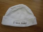 Wit baby / newborn  mutsje - I Love Mama - one size, Kinderen en Baby's, Babykleding | Mutsen, Sjaals en Wanten, Maat 50, Jongetje of Meisje