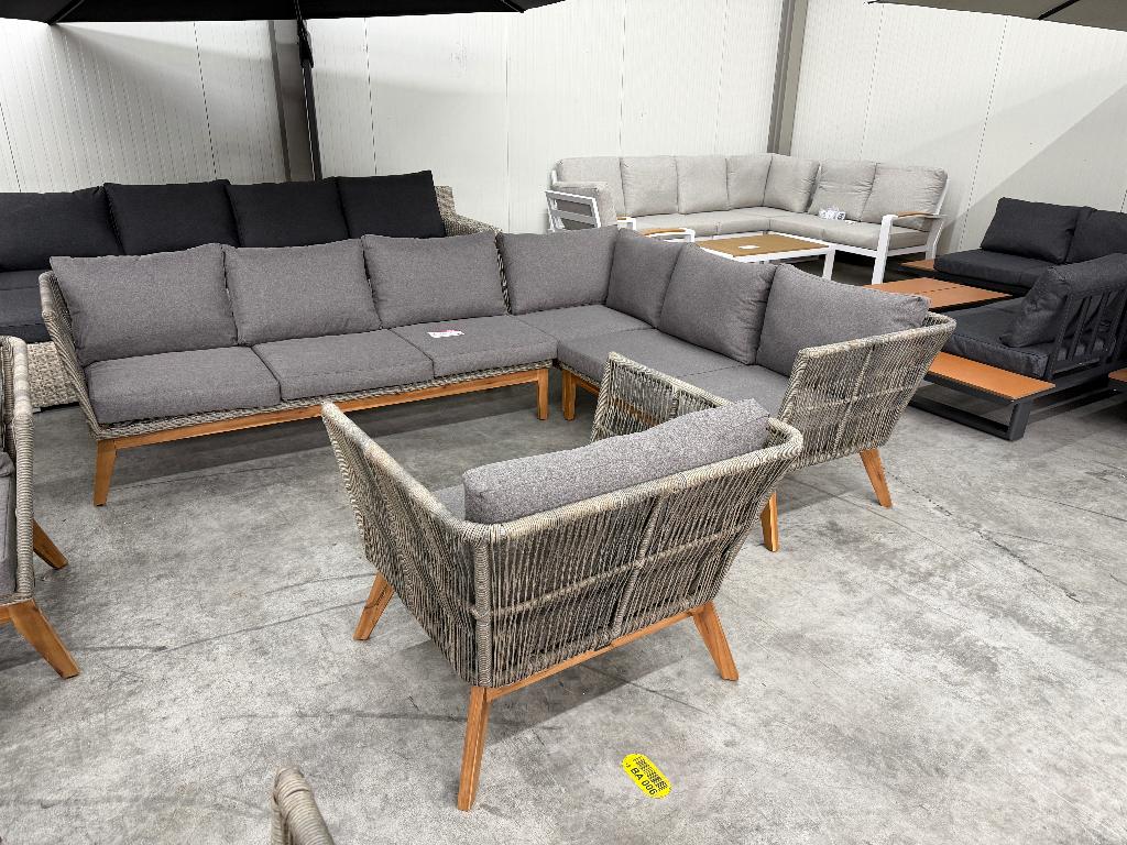 Lissabon hoek loungeset | hardhout + wicker | 276x226cm, Ophalen, 6 zitplaatsen, Zo goed als nieuw, Loungeset