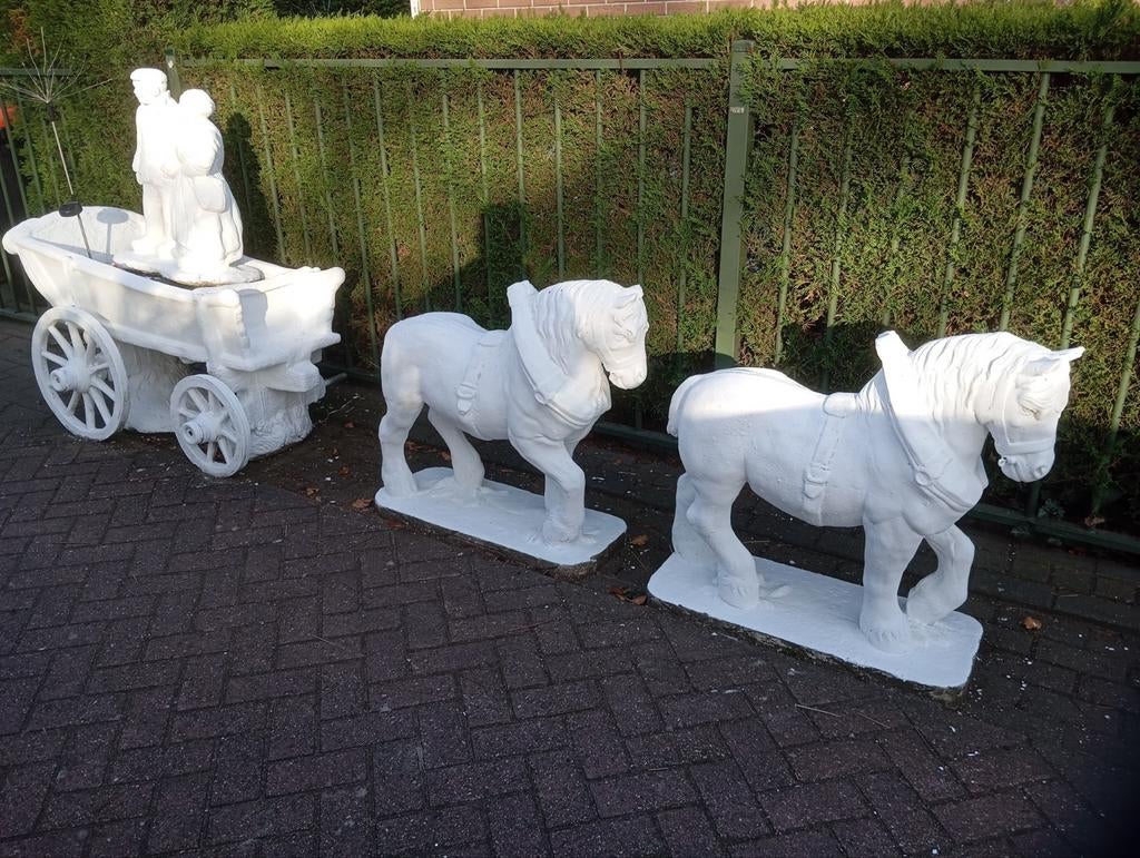 Tuinbeeld paarden en kar, Tuin en Terras, Ophalen, Gebruikt