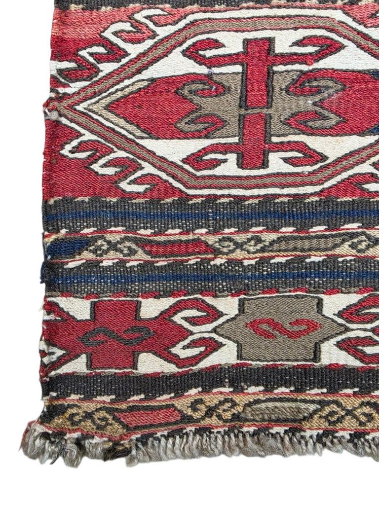 Handmade vintage oriental wool Kelim Soumak Kaukasus 38x48cm, Gebruikt, Minder dan 50 cm, Ophalen of Verzenden, Vintage, Traditioneel, Kelim