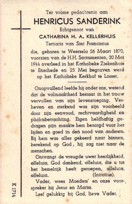 Sanderink Henricus Weerselo 1870-1944 Losser, Ophalen of Verzenden