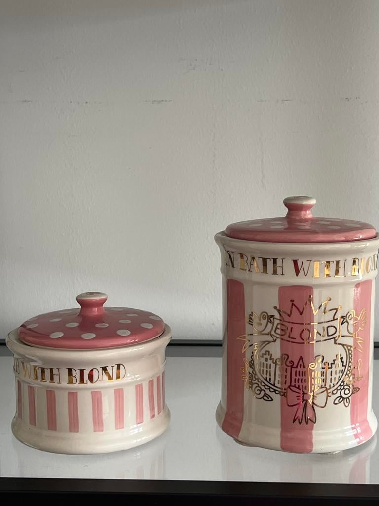Twee Blond in bad Amsterdam voorraadpotten, Ophalen of Verzenden, Gebruikt, Meerkleurig, Steen/keramiek