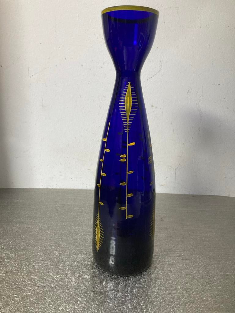 Vintage Duitse Vaas Jaren '70 - Kobaltblauw Glas 26 cm, Ophalen of Verzenden