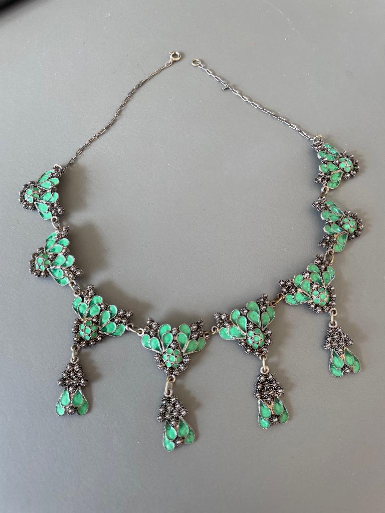 Halsketting - emaille groen – vintage look, Ophalen, Overige materialen, Ketting