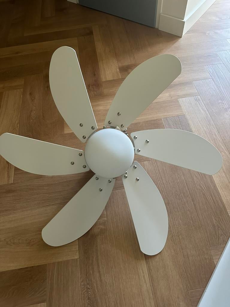 Qazqa plafondventilator met lamp wit/hout, Ophalen, Zo goed als nieuw, Plafondventilator