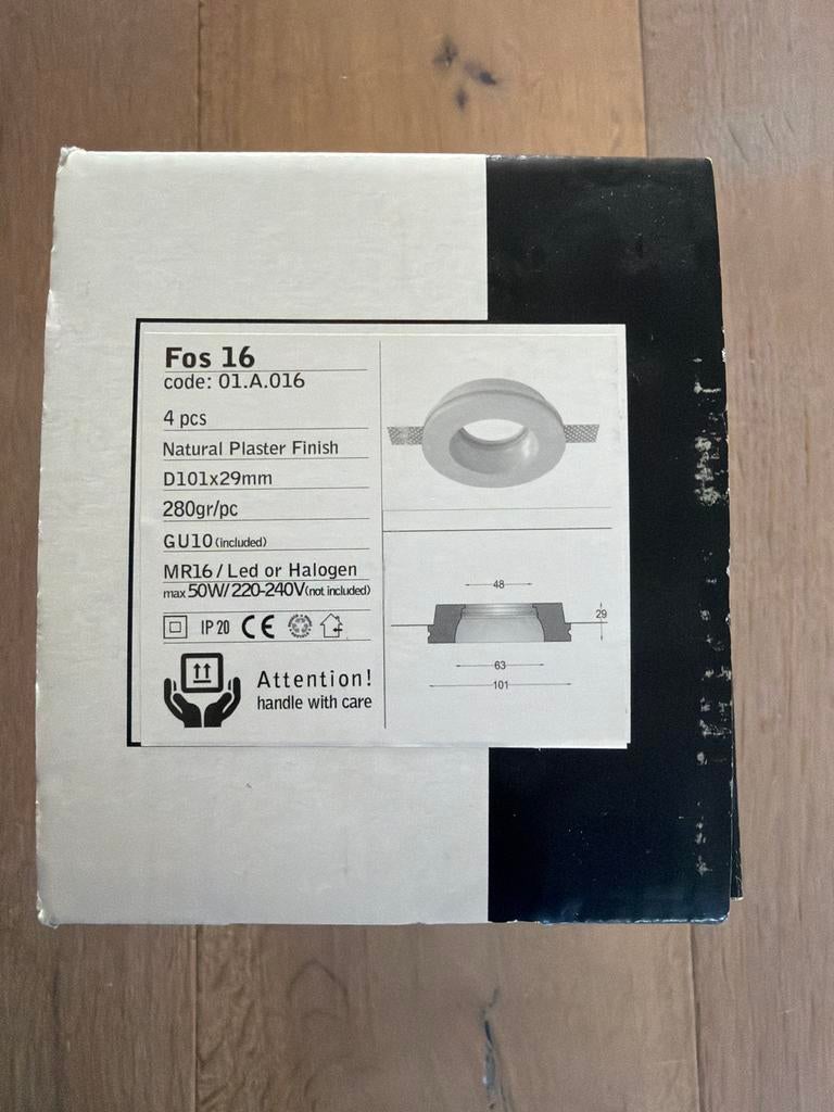 Fos 16 trimless gips inbouwspot rond (4x), Minder dan 30 watt, Overige typen, Nieuw, Bipin of Steekvoet