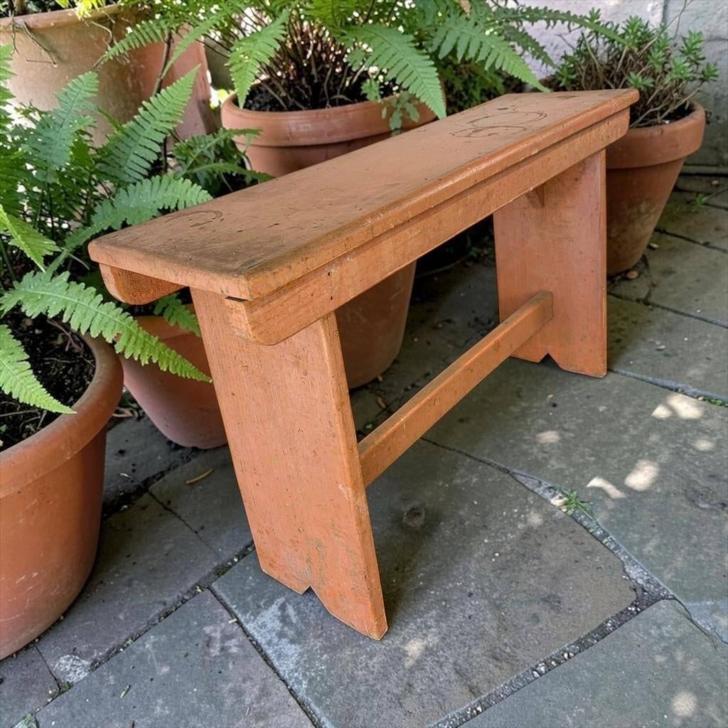 vintage zalmkleurig houten bank / zitbank, Ophalen