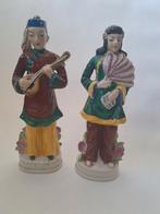 Vintage Japanse Beeldjes - Man met Luit en Vrouw met Waaier, Ophalen of Verzenden, Gebruikt, Mens