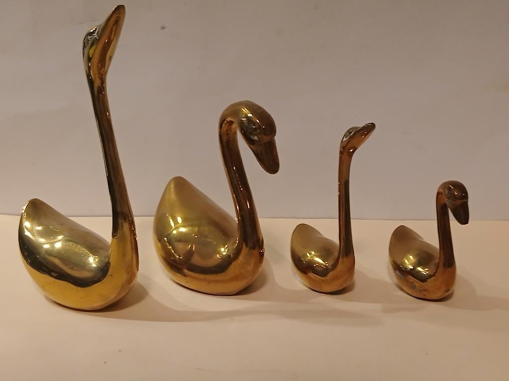 4 Vintage Messing Zwanen, Ophalen of Verzenden, Gebruikt, Dier