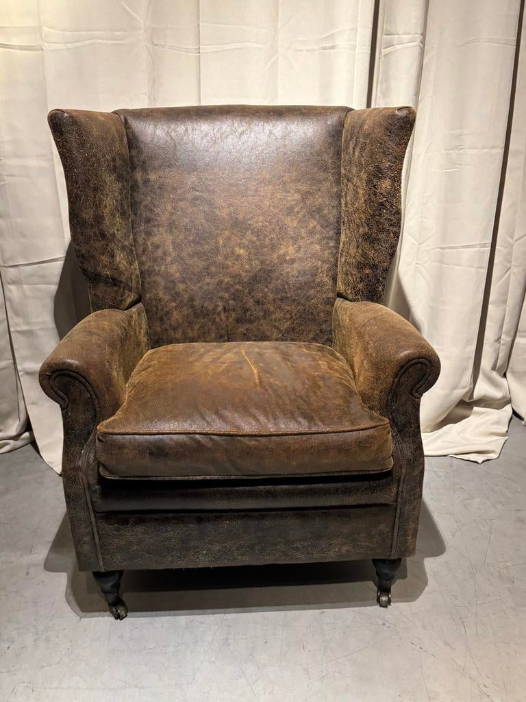 Runderleren Oorfauteuil merk Rofra izgs, Stoer vintage, Zo goed als nieuw, 75 tot 100 cm, Rofra
