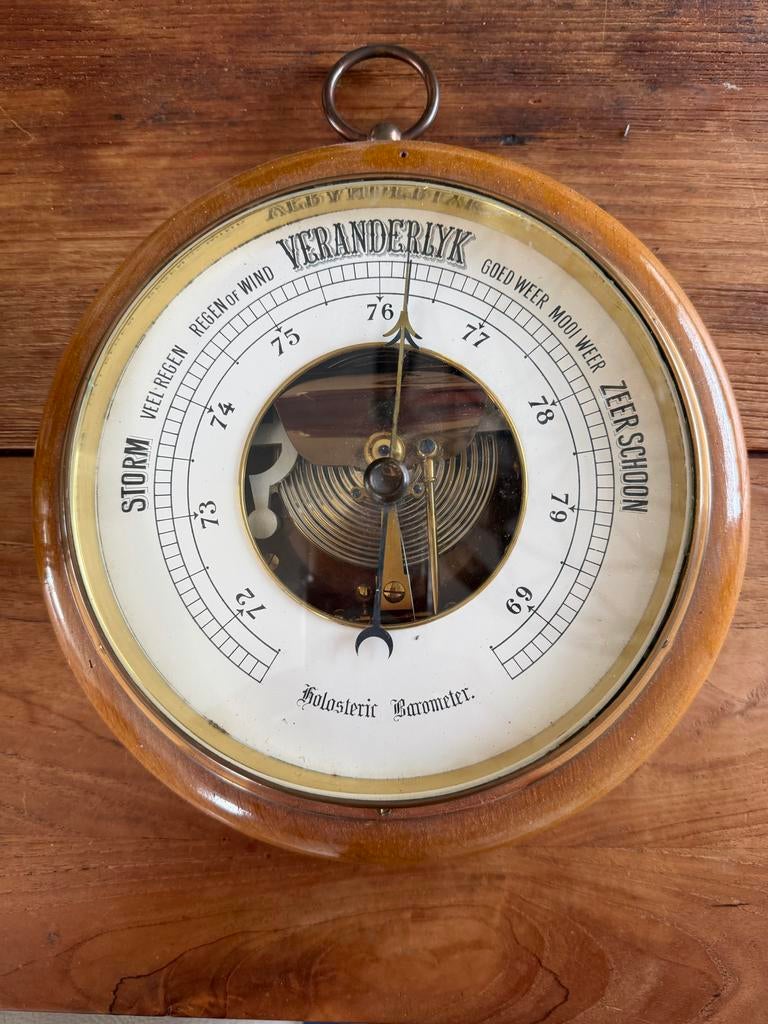 Antieke Holosterische Barometer - Houten Behuizing, Ophalen, Gebruikt, Barometer