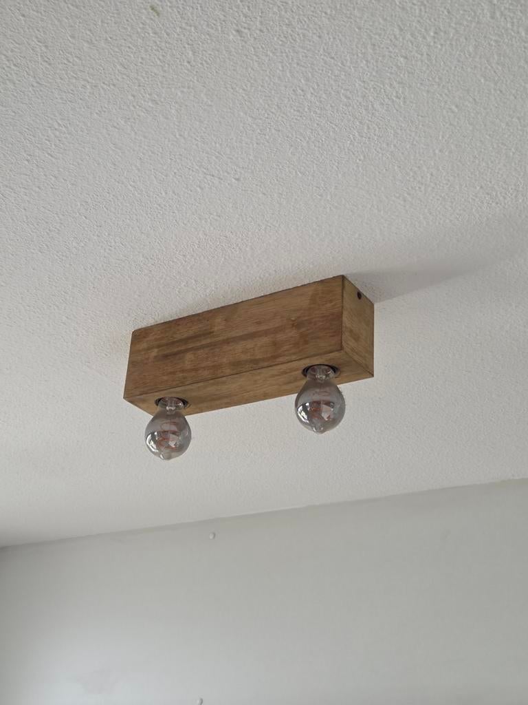 Plafondspot hout met 2 lampen, Ophalen, Zo goed als nieuw, Hout, Landelijk vintage