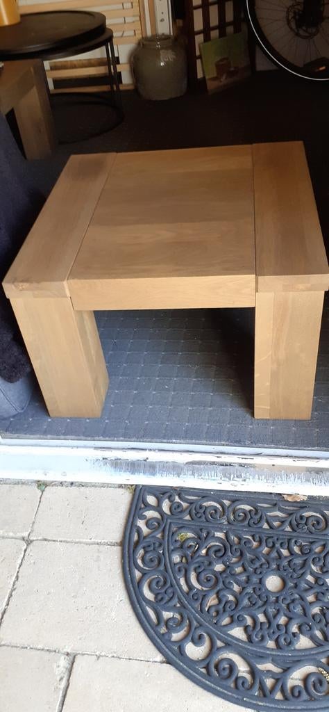 Twee mooie houten salontafels, Ophalen, 50 tot 100 cm, Vierkant, 50 tot 100 cm