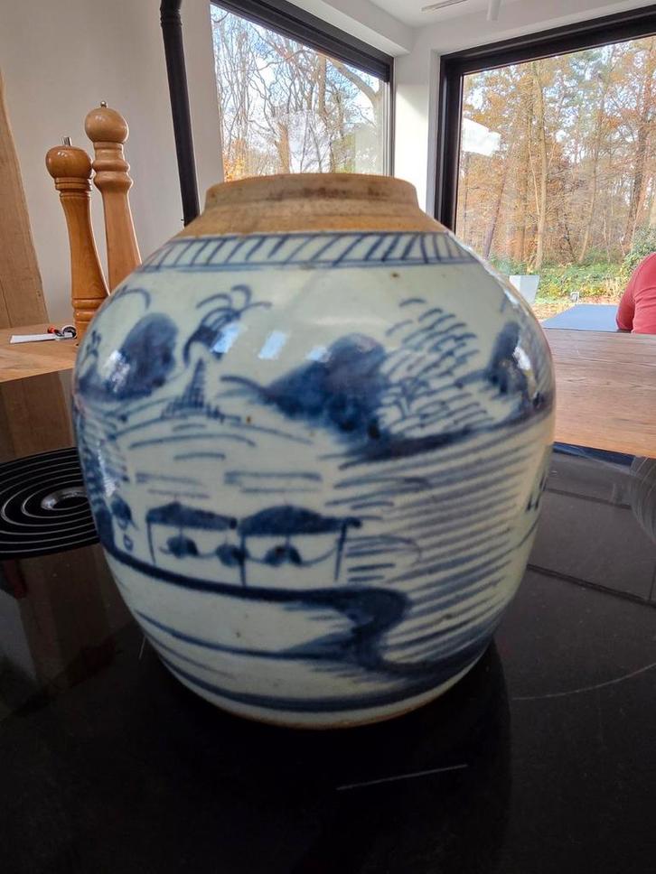 Grote blauw / witte Chinese gemberpot, Antiek en Kunst, Antiek | Keramiek en Aardewerk, Ophalen of Verzenden