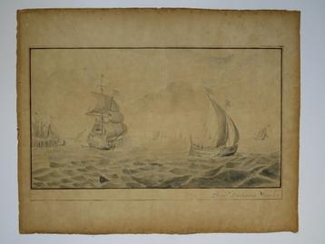 Oude tekening met schepen - Zacharias Wenteler 1765 - 1819 beschikbaar voor biedingen