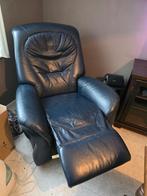 Donkerblauwe Elektrische Relaxstoel Leer, Huis en Inrichting, Fauteuils, Ophalen, Gebruikt, Minder dan 75 cm, Leer