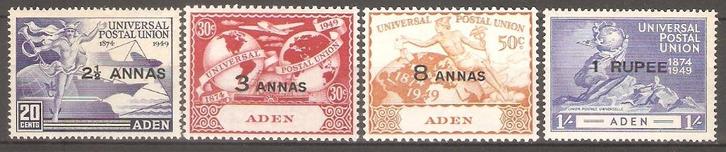 Aden PF SG 32-35 Achter Verkleuring Omnibus 1949 UPU, Postzegels en Munten, Postzegels | Azië, Postfris, Midden-Oosten, Verzenden