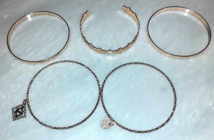 Juwelenset 5 rose gouden armbanden lovisa, Sieraden, Tassen en Uiterlijk, Armbanden, Nieuw, Overige materialen, Roze, Met strass
