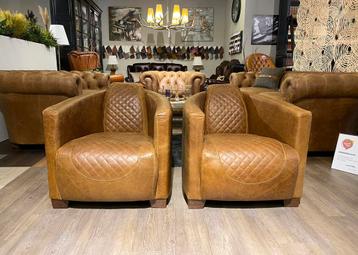 NIEUW: Aviator fauteuils Cognac leder chesterfield diamond beschikbaar voor biedingen