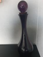 Donkerpaarse stolpfles vaas met glazen knop, Ophalen, Gebruikt, Overige kleuren, Glas