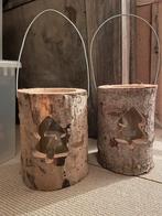 2 Houten Kerst Lantaarns met Glas, Bruin, Ophalen of Verzenden, Zo goed als nieuw, Hout