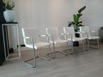 6 witte Leren Eetkamerstoelen, Ophalen, Wit, Leer, Zo goed als nieuw