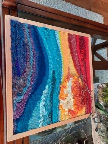Kunst in lijst wol katoen geweven ondergaande zon zee beschikbaar voor biedingen