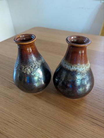 Vintage Jaren 70 Keramische Vaasjes - Retro Metallic Glazuur beschikbaar voor biedingen