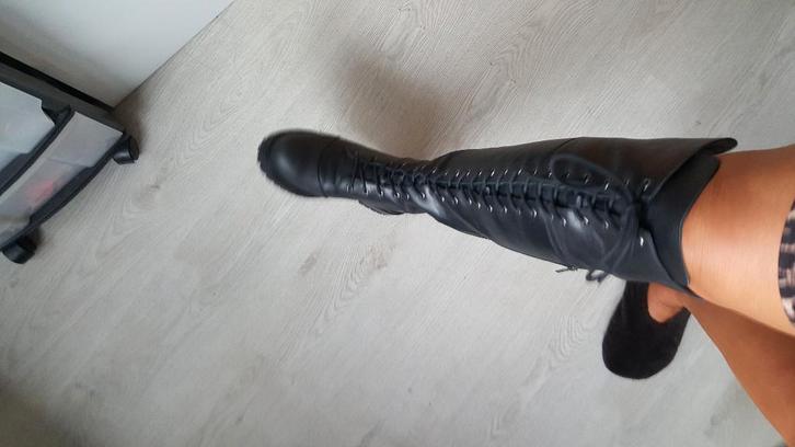Nieuwe overknee lederen Laarzen, maat 44 Ulla Popken, Kleding | Dames, Schoenen, Nieuw, Hoge laarzen, Zwart, Ophalen of Verzenden