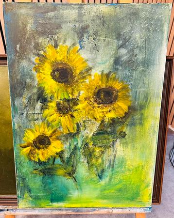 Mooi schilderij zonnebloemen  beschikbaar voor biedingen