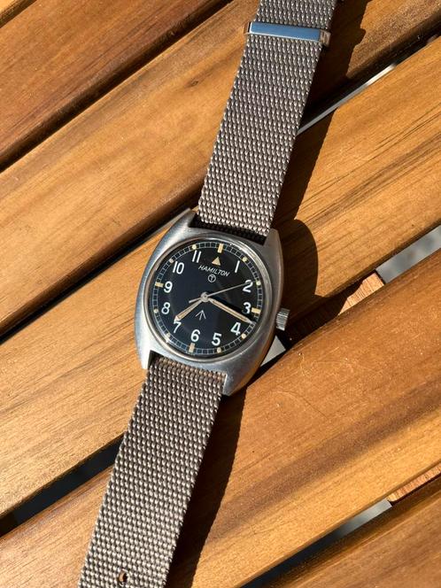 Hamilton W10 militair horloge 1973, Sieraden, Tassen en Uiterlijk, Horloges | Antiek, Polshorloge, Staal, 1960 of later, Met bandje