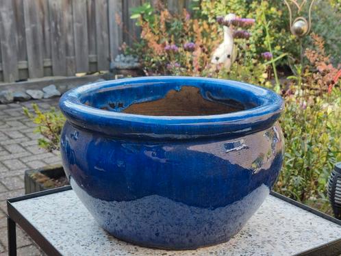 Plantenschaal  zwaar terracotta          azuur/kobalt blauw, Tuin en Terras, Bloembakken en Plantenbakken, Gebruikt, Steen, Balkon