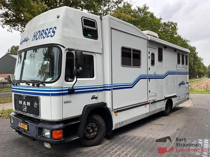 MAN 12.232 4x2 Euro 0 Handgeschakeld Paardenwagen voor 5 paa, Auto's, Vrachtwagens, Bedrijf, Te koop, Mistlampen, Radio, Vooruitrijcamera
