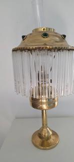 Antieke messing tafellamp met glazen franjes – vintage, Ophalen of Verzenden