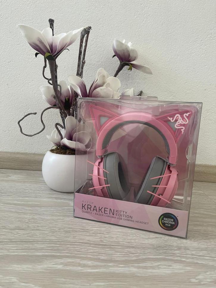 Te koop Razer Kraken Gaming Headset Kitty Edition Roze, Computers en Software, Headsets, Nieuw, Over-ear, Bedraad, Gaming headset