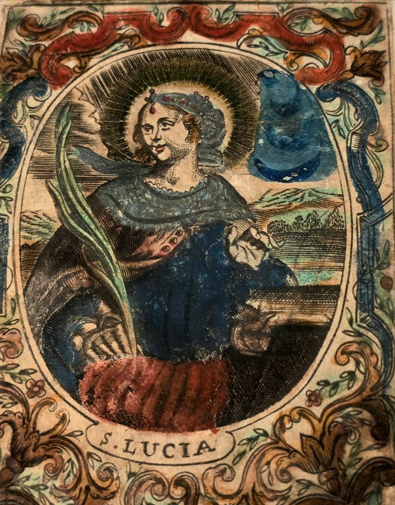 Heilige S.Lucia  17e eeuwse Ingekleurde Heilige prent, Verzenden